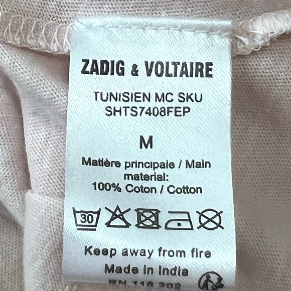 Zadig & Voltaire Pale Pink Skull Graphic Split Neck Short Sleeve T Shirt Women M - Picture 10 of 11